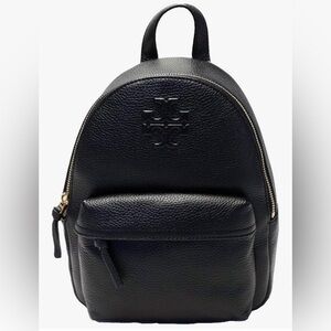 Tory Burch Black Pebbled Leather Mini Backpack with Gold Hardware